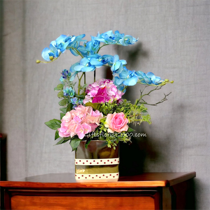 Blue Orchid & Pink Hydrangea-Silk Flowers Arrangement 7