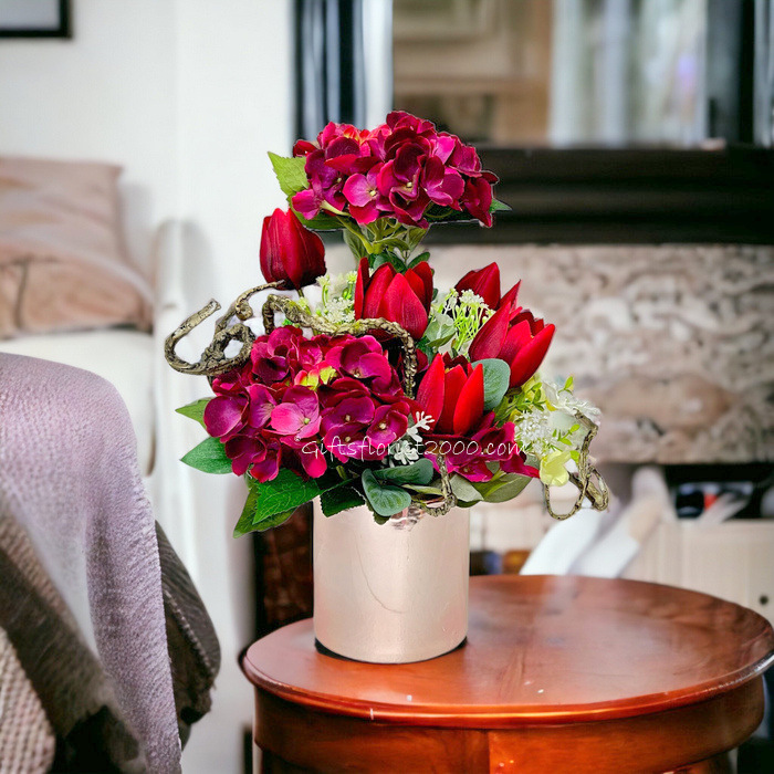 Hydrangea & Tulips-Silk Flowers Arrangement 9