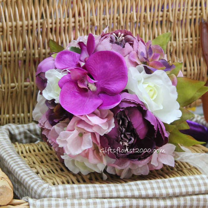 Peony & Orchid-Silk Flowers Bouquet Peony 1