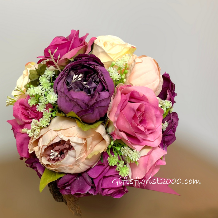 Dark Pink-Silk Flowers Bouquet Peony 3