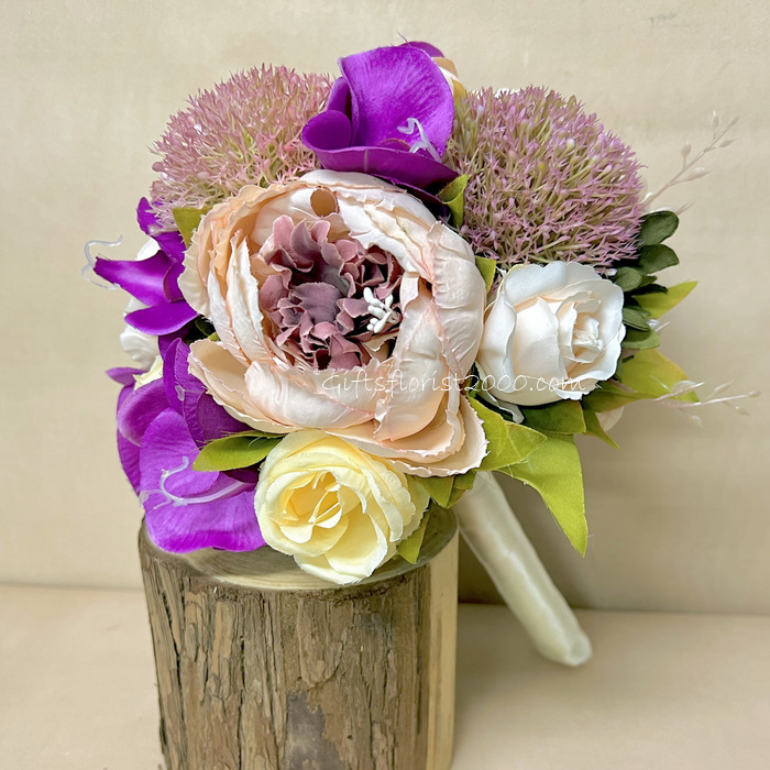 Rustic Tone Silk Flowers Bouquet-Peony 6