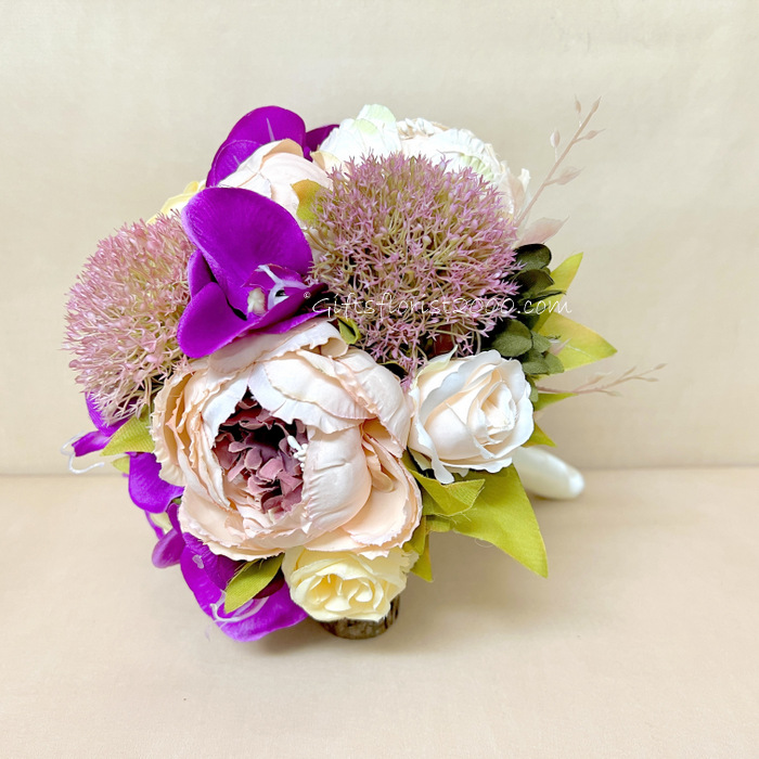 Rustic Tone Silk Flowers Bouquet-Peony 6