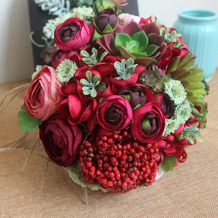 Ranunculus & Succulent Silk Flowers Bouquet