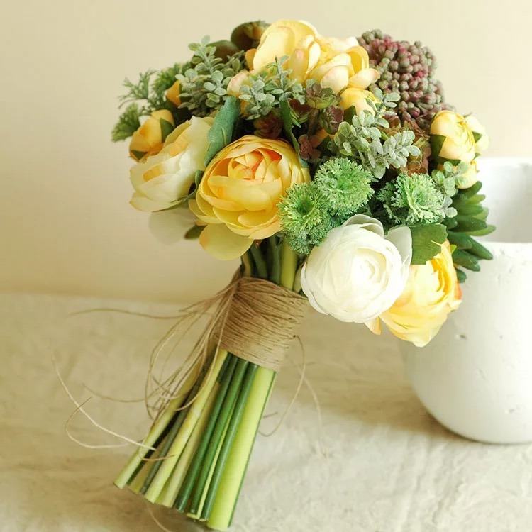 Ranunculus Silk Flowers Bouquet Orange & White
