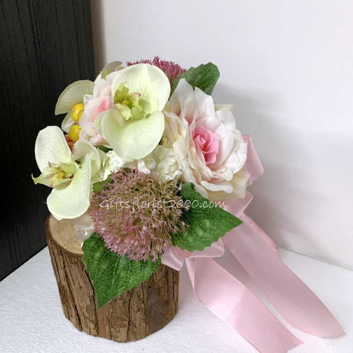 Lime Green & Pink-Silk Roses Bouquet 19