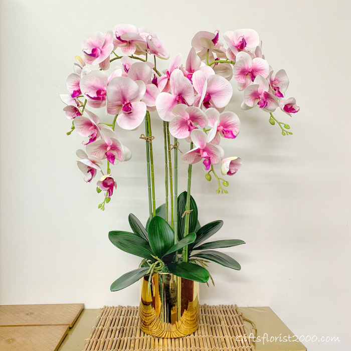 Butterfly Orchid Gold Vase-Silk Orchid Arrangement 16