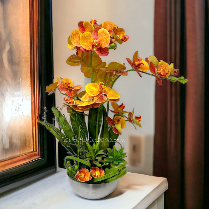 Bright Orange-Silk Orchid Arrangement 18