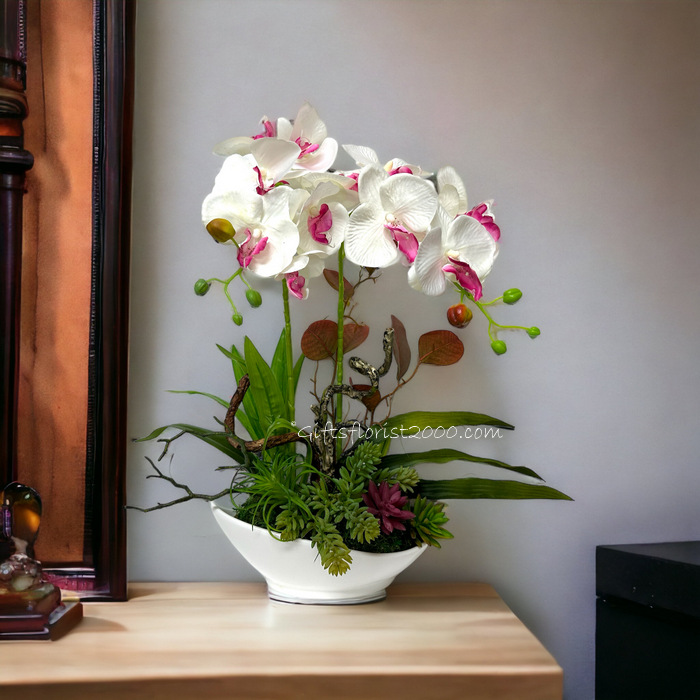 Beauty In Green & White-Silk Orchid Arrangement 23