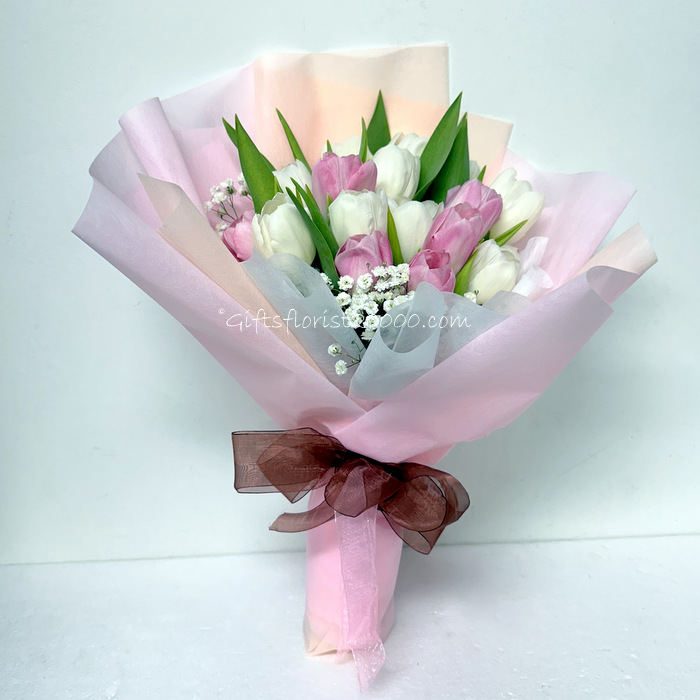 Pink & White Tulips Bouquet-TB5