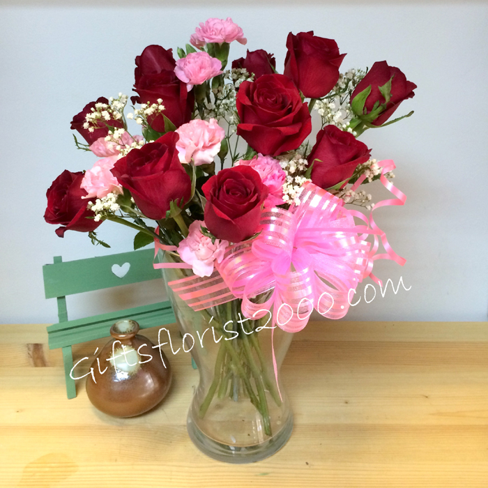 One Dozen Red Roses In Vase-VF3