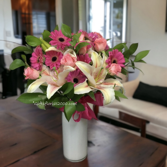 Pink & Pink Vase Flowers-VF9