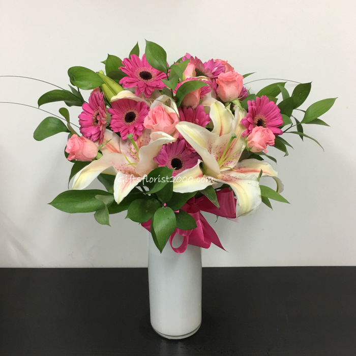 Pink & Pink Vase Flowers-VF9