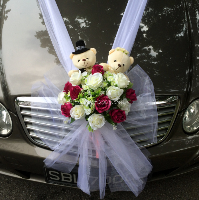 Bridal Car Decoration 11-Silk Roses & Wedding Bear