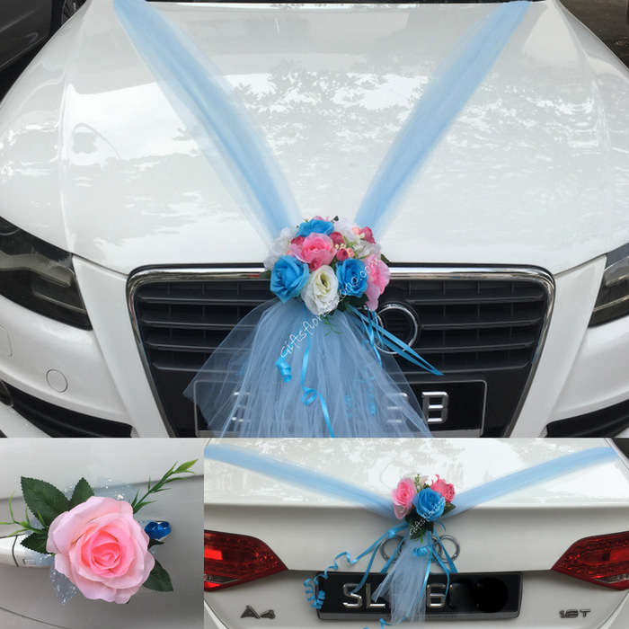 Bridal Car Decoration 16-Blue & Pink