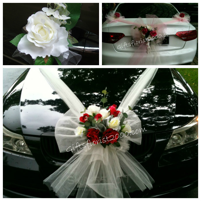 Bridal Car Decoration 18-Red & White Silk Roses