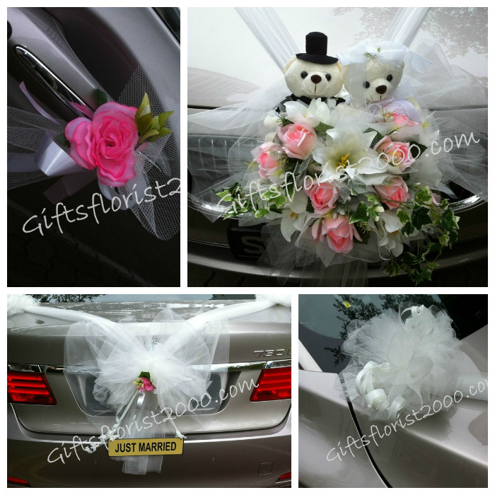 Bridal Car Decoration 20-Just Married Flowers & Bear